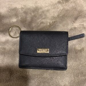 Kate Spade Black Textured Wallet with Gold Key Ring